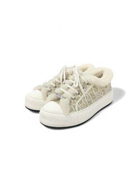 Christian Dior Walkn Sneakers Shoes Fabric Mouton Beige White Logo